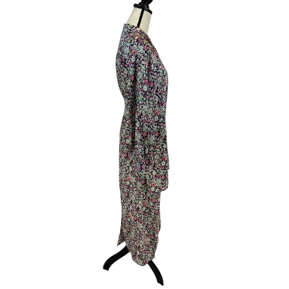 Floral Mock Jacket Long Sleeve Maxi Dress - Black Pink Green - size 0 - Picture 3 of 7